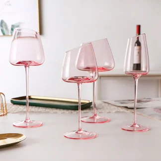 Pink Slanted Rim Wine Glasses