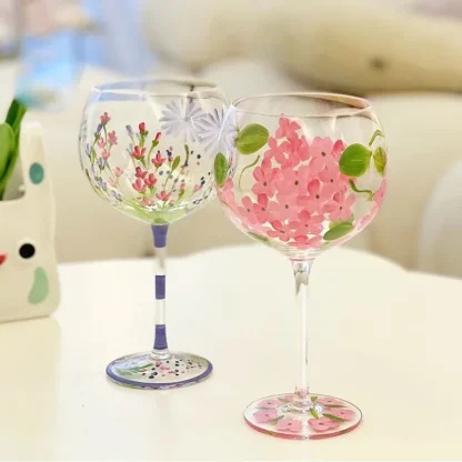 Hand-painted Floral Wine Glass - Image 2