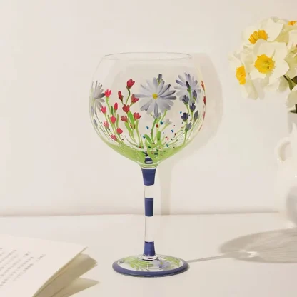 Hand-painted Floral Wine Glass - Image 3