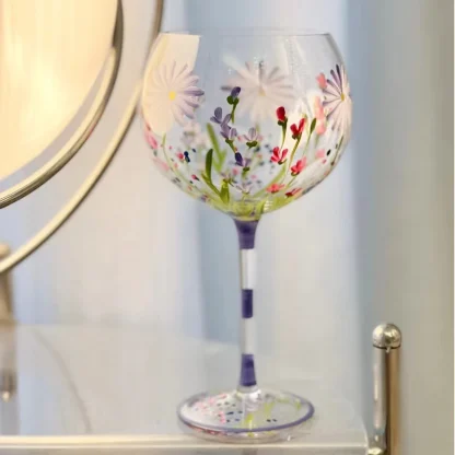 Hand-painted Floral Wine Glass - Image 4